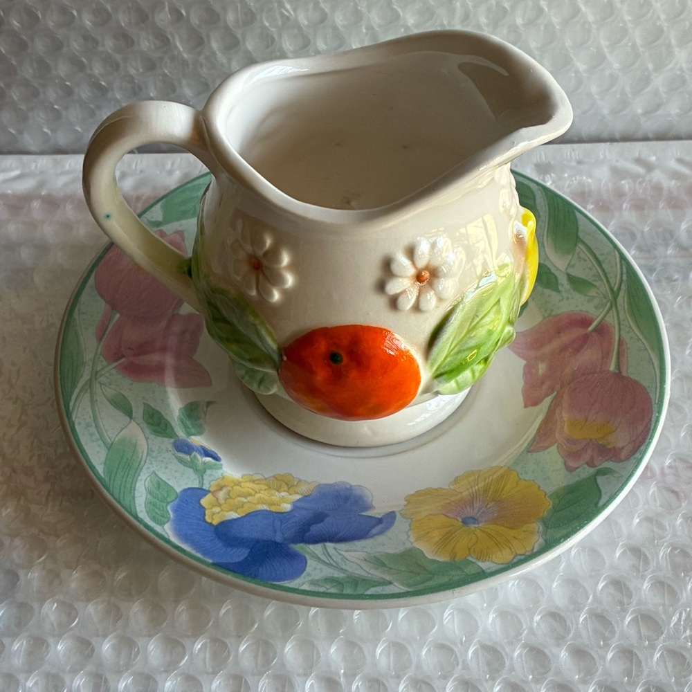 Sango Passion of Indonesia 4805 Saucer W/Fred Robert’s Japan Creamer  Vintage